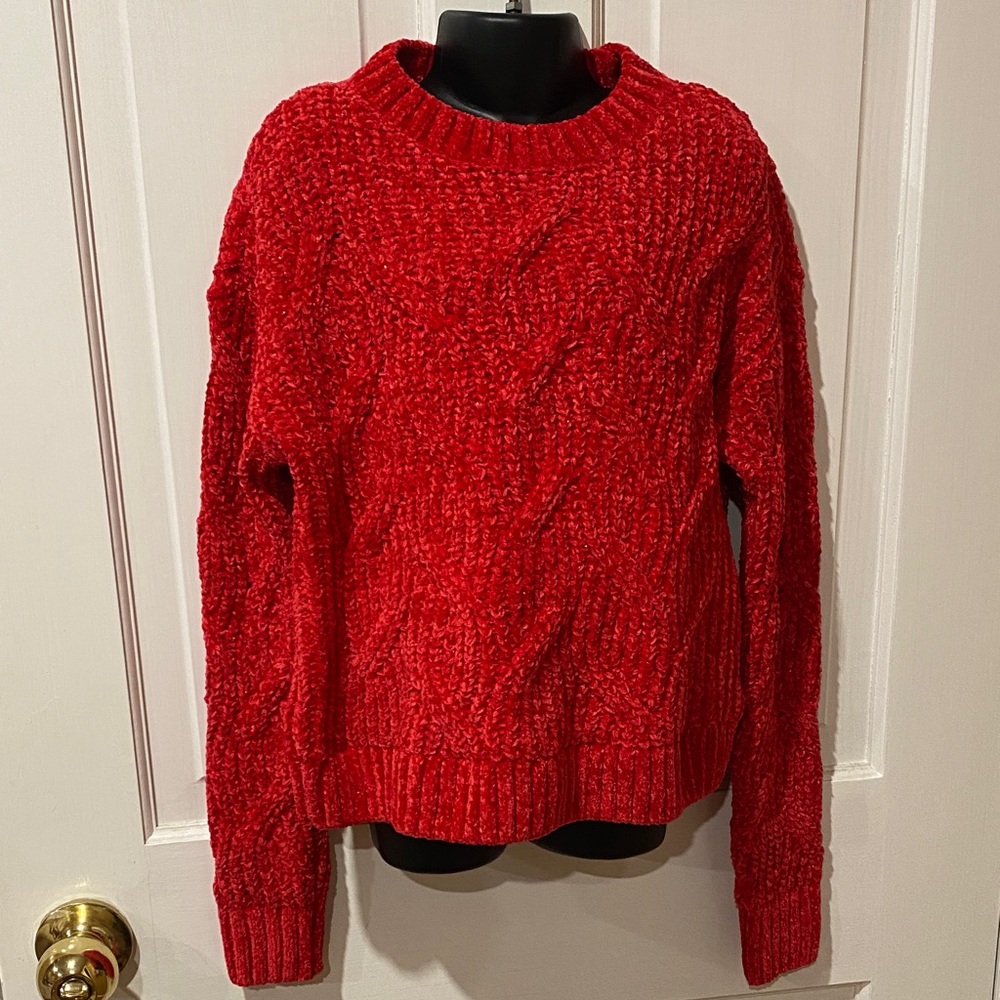 Girls Cozy Red Cable Knit Sweater
